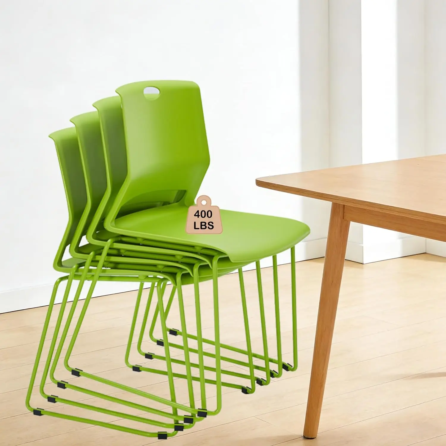 

Комплект из 4 зеленых складных стульев с металлическим основанием-сани, широким сиденьем, для офиса, комнаты отдыха, зала ожидания, конференц-зала, церкви