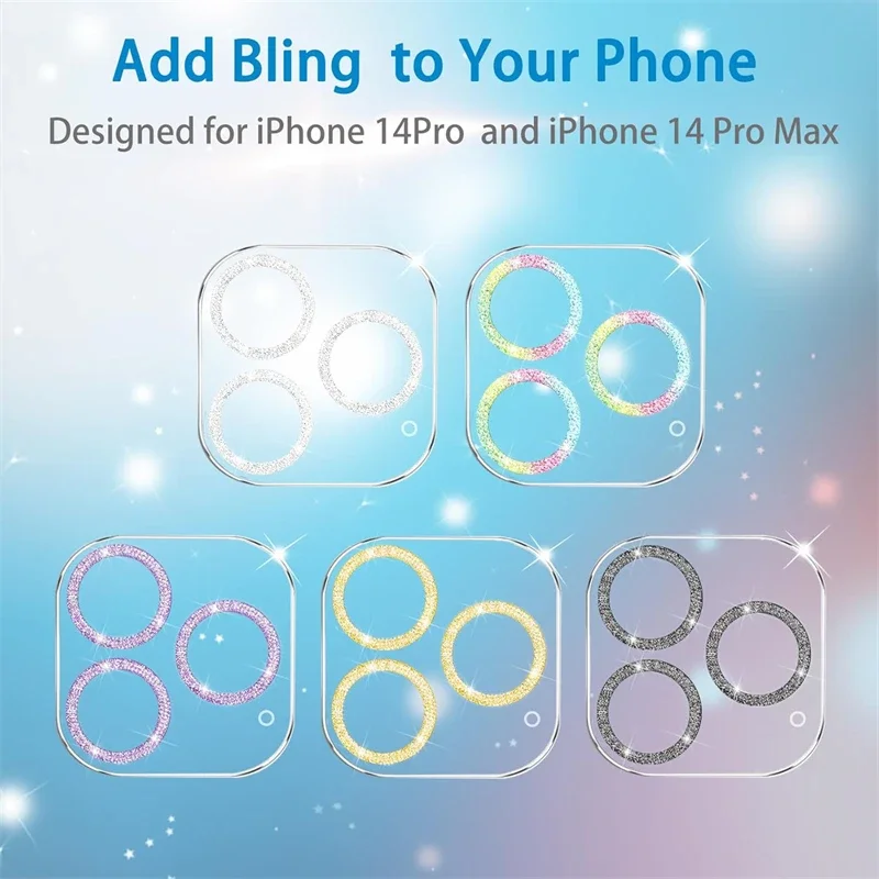 Klarer Bling-Glitzerglas-Kameraobjektivschutz für iPhone 16 15 17 Pro Max Mini Plus 16 Pro 16 Pro Max Objektivabdeckung