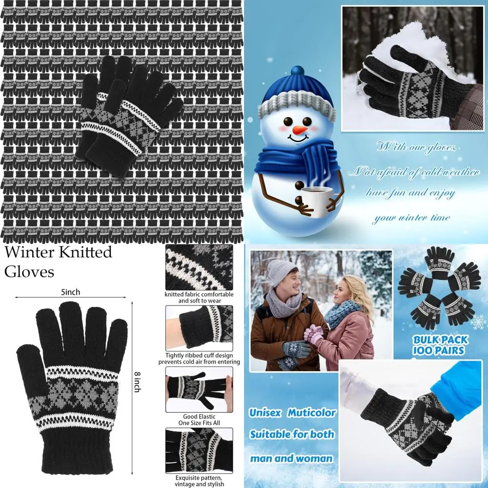 

Winter Bulk Knit Gloves, 100 Pairs, Warm Stretchy Full Fingers, Unisex, Gifts for Men and Women