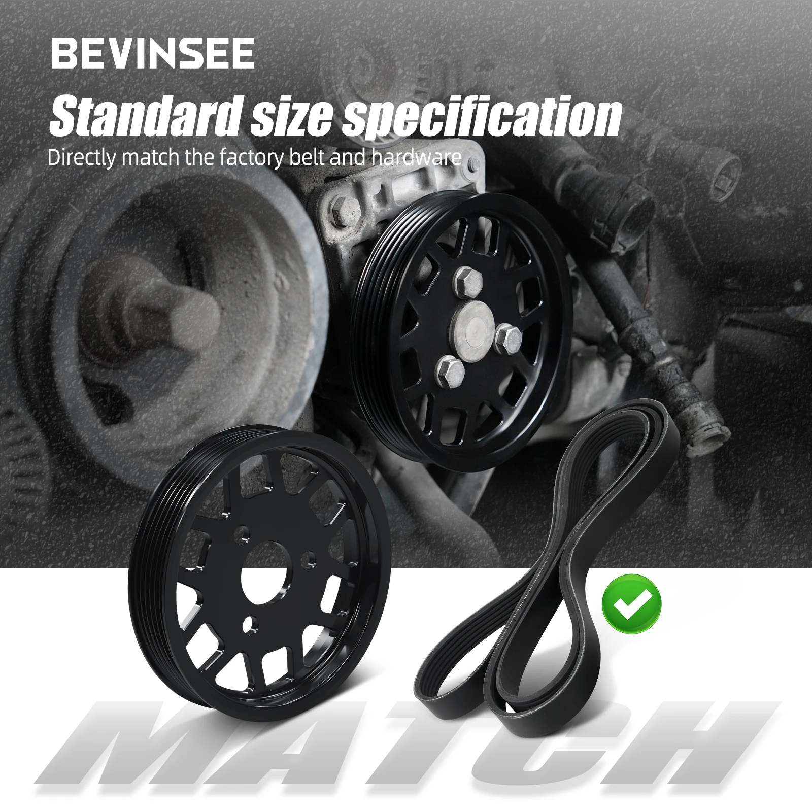 BEVINSEE Aluminum Power Steering Pulley For BMW E46 E36 E39 Z3 X5 E53 For 325i 328i 330i 525i 528i 530i M52 M54 Engine