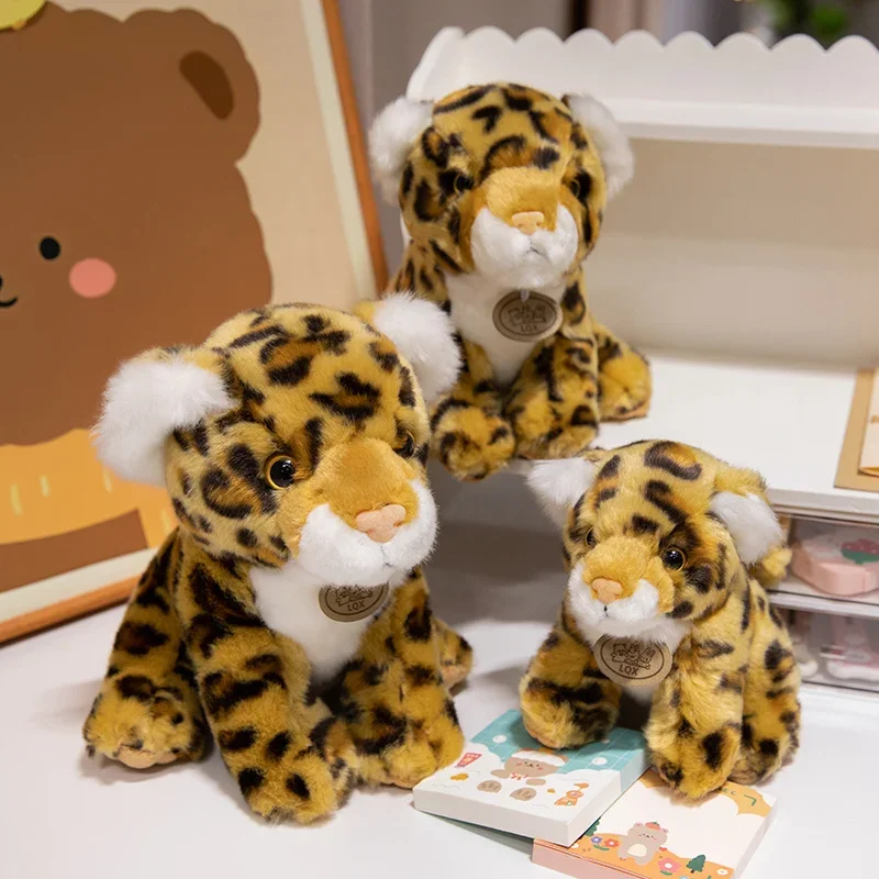 15-25cm Real Life Leopard Plush Toys Cute Simulation Cheetah Cub Models Stuffed Soft Animal Baby Doll Room Decor Cute Gift