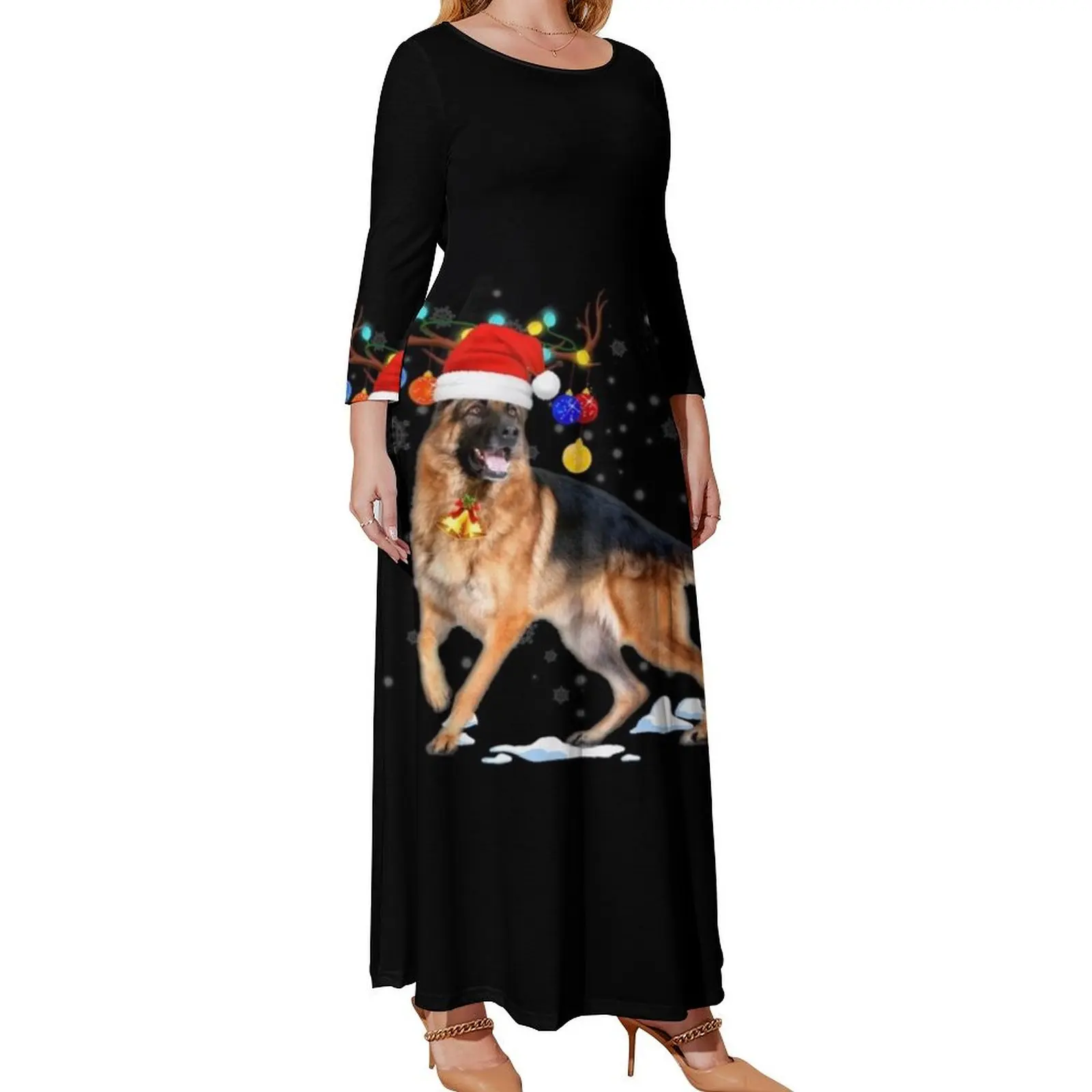 

Christmas Lights German Shepherd Dogs Long Sleeved Dress Dress women Dress for girls