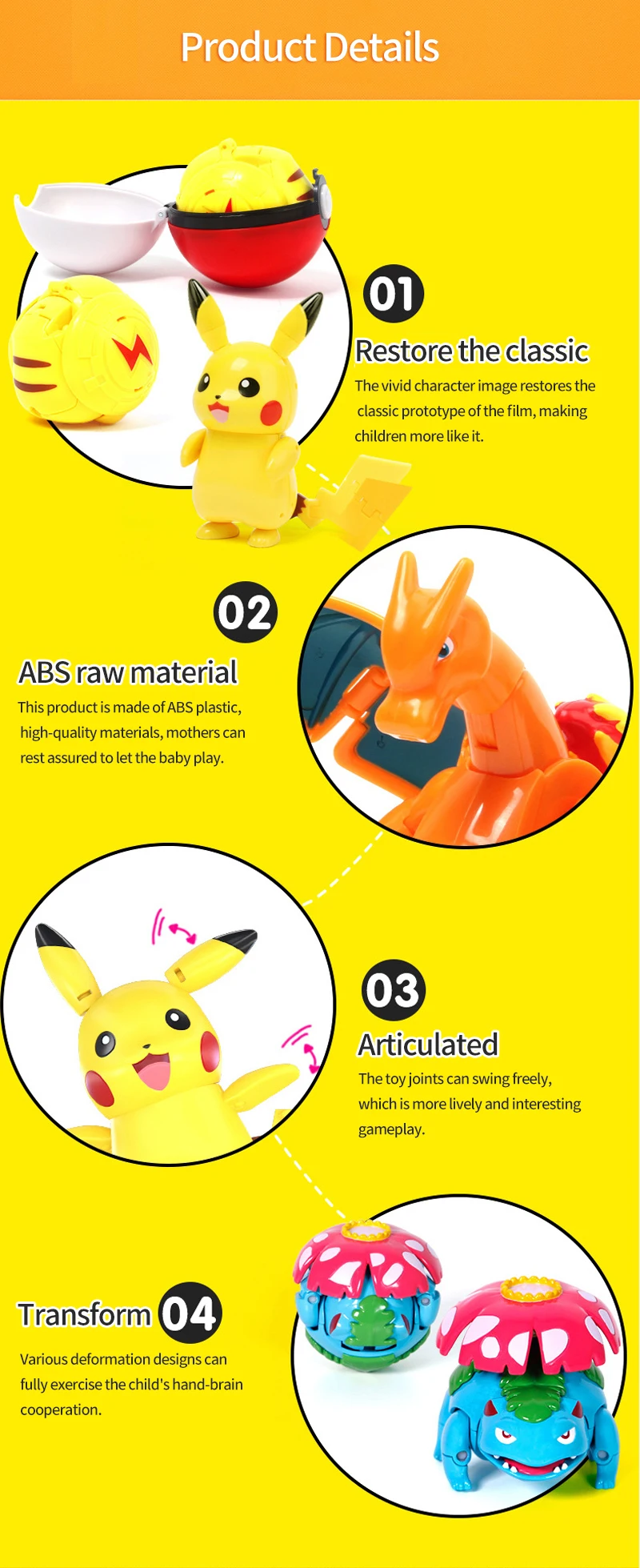 Pokemon Figur Dragonite Gengar Mew Snorlax Lapras Pokeball Elf Ball Verformung Spielzeug Pikachu Monster Pädagogische Puppe Kinder Geschenk – Detail 16