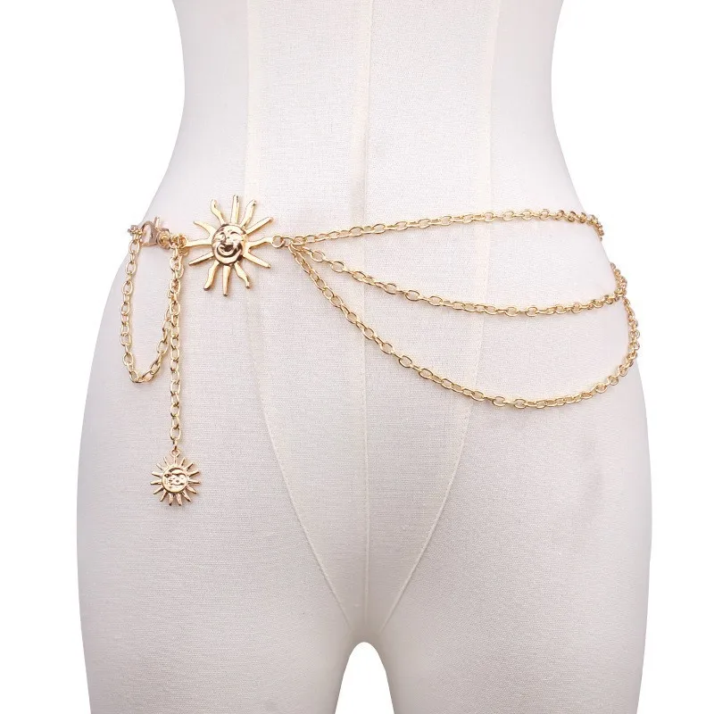Fashion Sun Moon Layered Waist Chain – Punk-Stil, verstellbarer Bauchgürtel für Damen, Gothic-Hüftgeschirr, Hose, dekoratives Accessoire – Detail 14