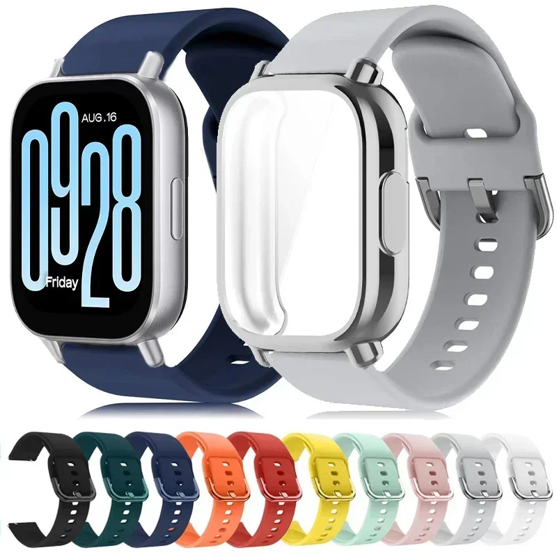 Защитный чехол + силиконовый ремешок для Xiaomi Redmi Watch 5 active/5 Lite, полное покрытие экрана, мягкий корпус из ТПУ и дышащий спортивный ремешок