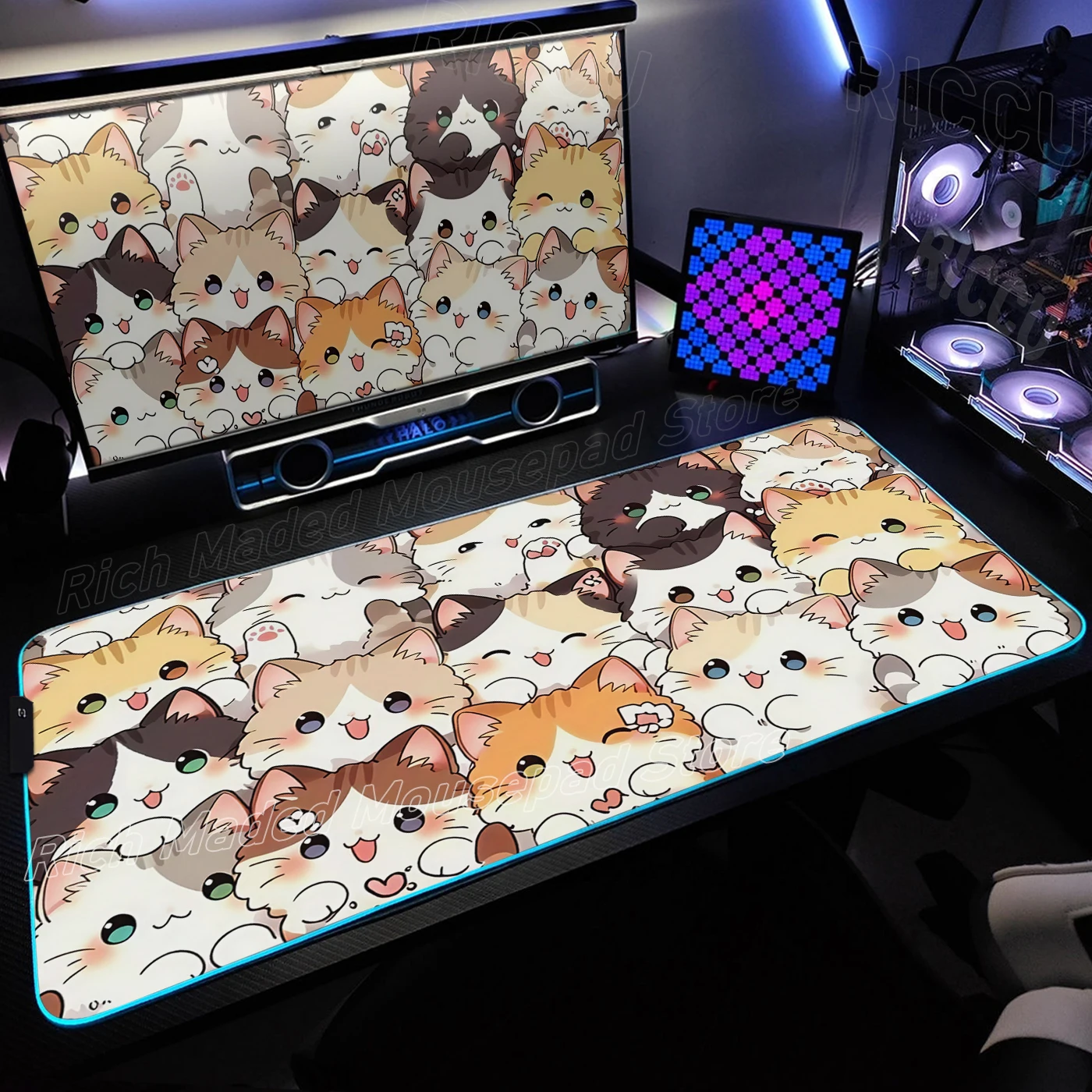 

RGB Mouse Pad Cute Cat Large Mouse Mat Deskpad Table Mats Home Carpet Rubber Xxl Gaming Keyboard Desk Mat Kawaii Office Mousepad