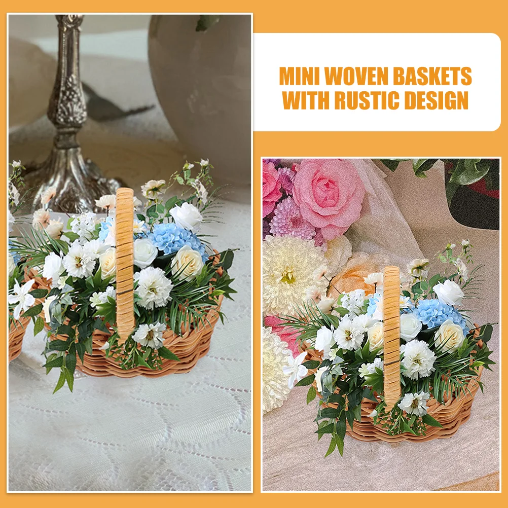 2 Pcs Mini Basket Gift Baskets Picnic Flower Simulation Miniature Decors Woven Rattan Small Ornament With Handle