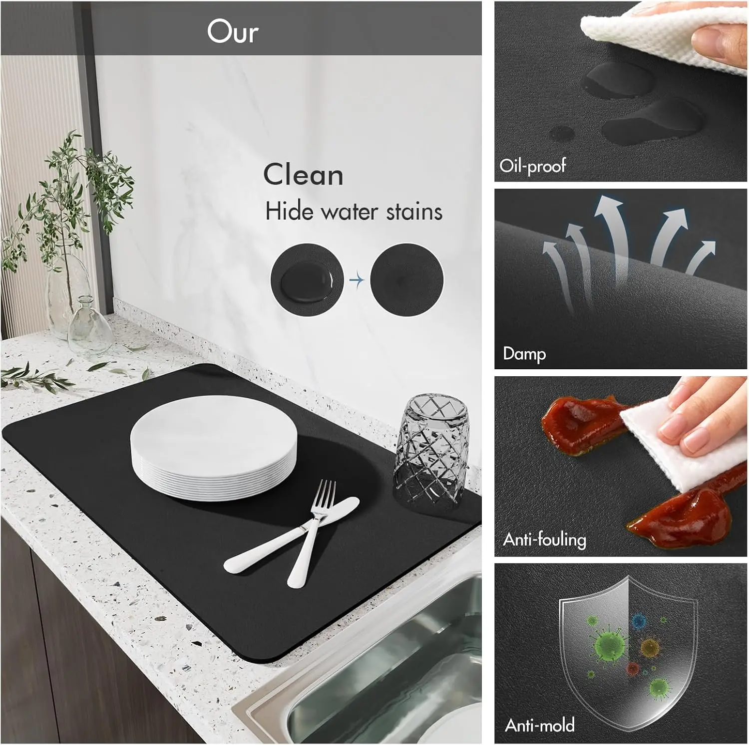 Large Kitchen Super Absorbent Mat Coffee Dish Draining Mat Drying Mat Quick Dry Bathroom Drain Pad Kitchen Faucet Placemat