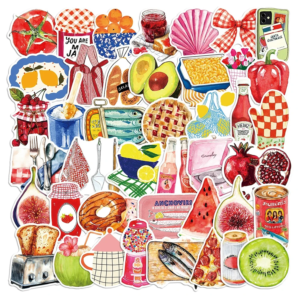 10/30/50 Stück Vintage Mittelmeer Ästhetische Aufkleber Brot Lebensmittel Obst Cartoon-Sticker Scrapbook Gepäck Handy-Dekoration