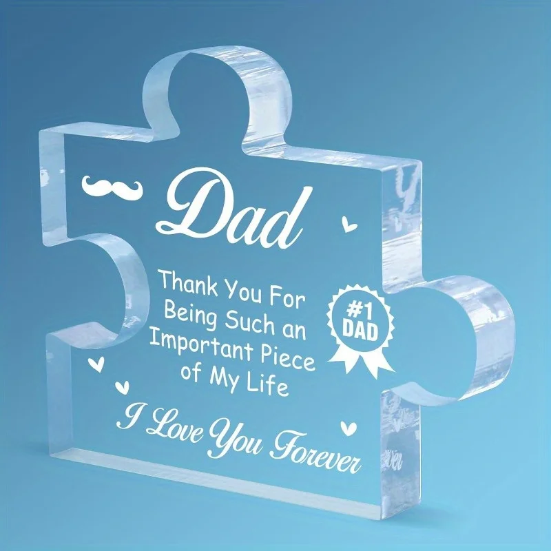 Personalized Jigsaw Shape Crystal Trophy Medal for Dad Father's Day Gift, Daughter to Dad Birthday Present, Puzzle Crystal Logo