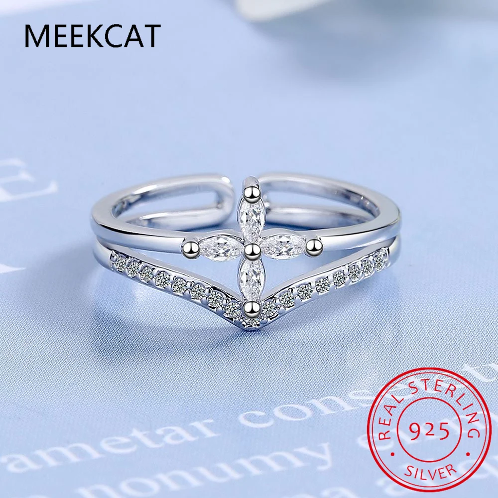 

925 Sterling Silver Lucky Four-Leaf Clover Zirconia Eternity Band Rings Anillos De Prata For Women Wedding Jewelry Accessories