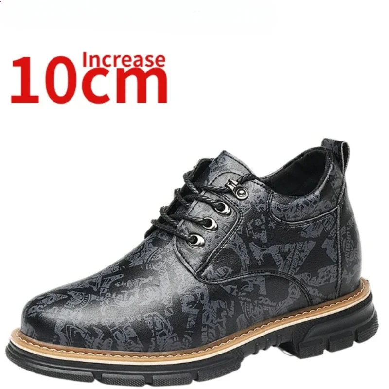 Invisible Height Increase 10cm Sports Casual Leather Shoes for Men's Outdoor Camouflage Casual Thick Sole Tooling Elevated Shoes