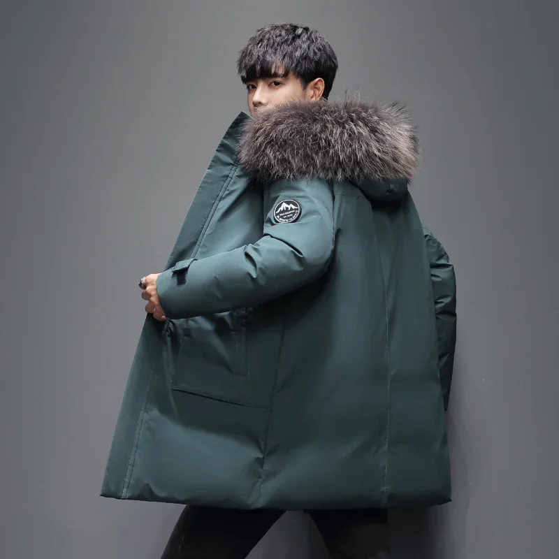 Men Windproof Down Jacket Coats Mens Warm White Duck Down Hooded Jacket Parkas Multi Pockets Overcoat Male Autumn Winter Long