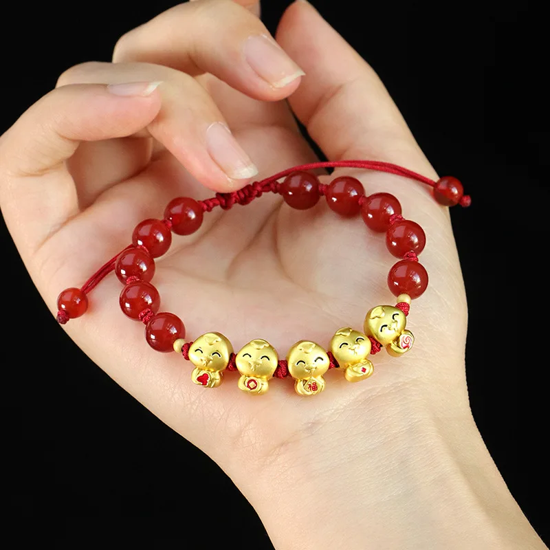 2025 New Arrival Lucky Snake Shape Red Black Agate Beaded Rope Chain Bracelets for Women Men Couples Valentine's Day Gifts 1376