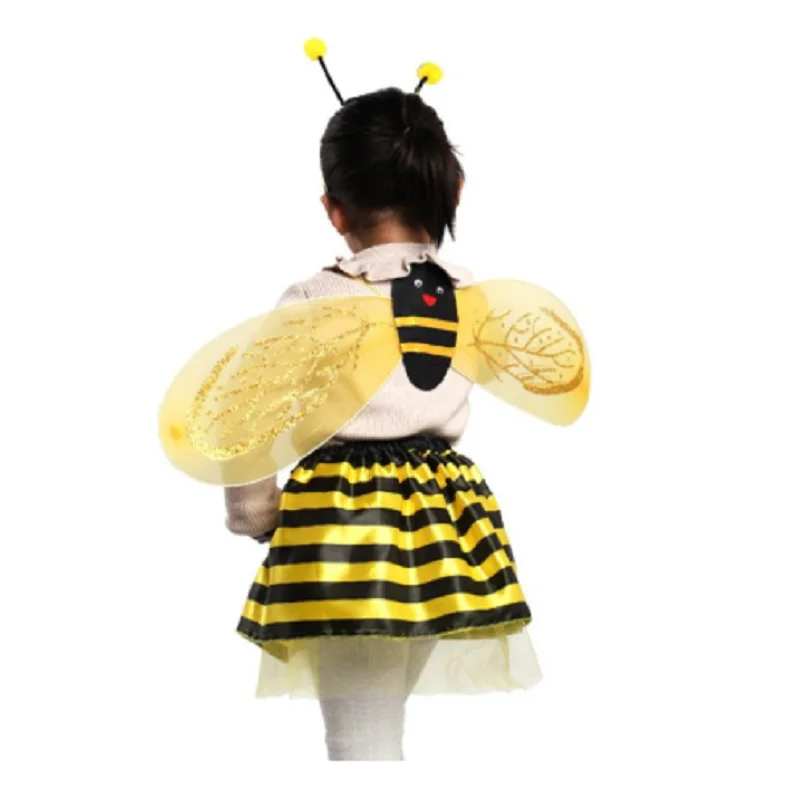 

4pcs/Set Girl Cosplay Ladybug Bee Costume Yellow and Red Fairy Glitter Cute Wings Striped Tutu Wand Headband Party Cosplay