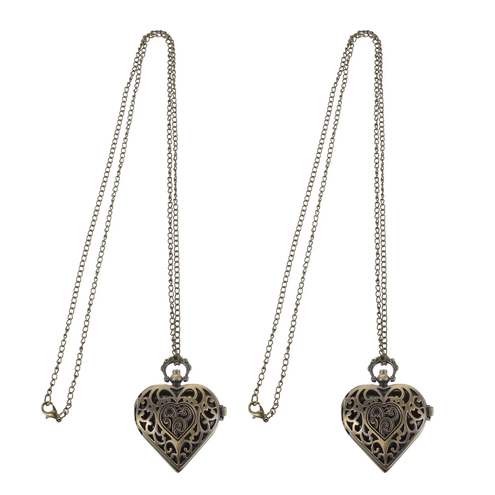 2pcs-vintage-pocket-watch-heart-shaped-mechanical-roman-number-necklace-pendant-retro-style-decorative-chain-accessory-for-men