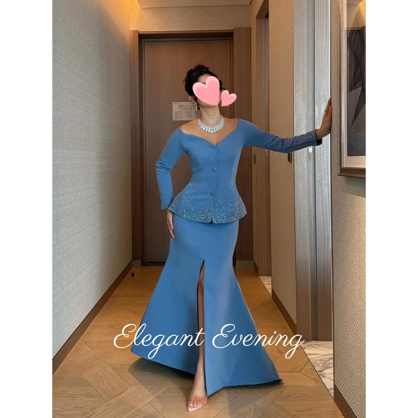 

Sweet Blue Prom Dress Elegant Vintage Mermaid Evening Dress Beads Stylish Customized Formal Occasion Wedding Party Gowns