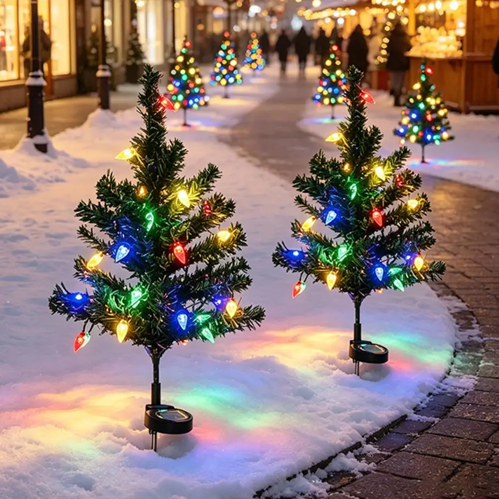 Solar Christmas Tree Lights Outdoor IP44 Waterproof Stake Lawn Lamp 75cm Multicolor LED Garden Pathway Yard Xmas Holiday Decor