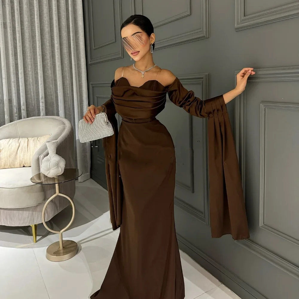 

Customized Sexy High Quality Pleat Ruched A-line Off-the-shoulder Long Dresses Bespoke Occasion Dresses Fashion Classic Casual