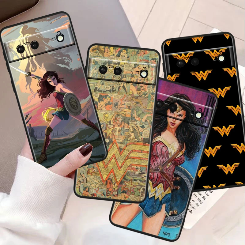 Wonder Cute Woman For Google Pixel 8 7A 6A 5A 5 4 4A XL Pro 5G Black Soft Shockproof Phone Case