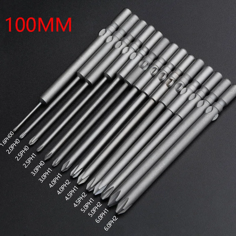 10pcs 802 6MM Round Shank Electric Screwdriver Bit Magnetic Phillips Cross Electric Driver Bits Hand Tool Screwdriver long 100mm