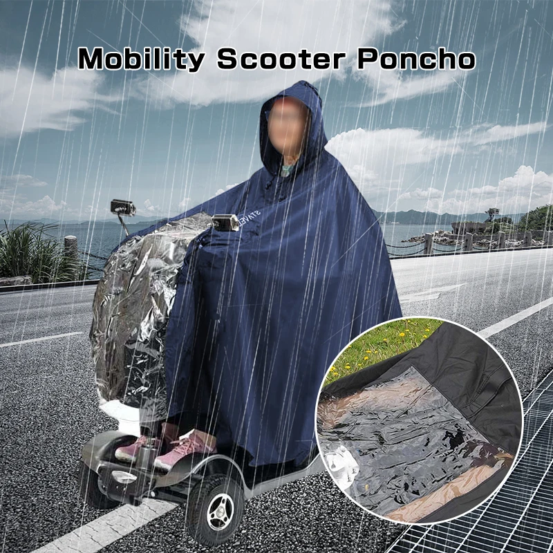 Universal Elderly Mobility Scooter Waterproof Poncho Wheelchair Hooded Raincoat Rain Cover Electric Bike Cycling Ebike Rainwear