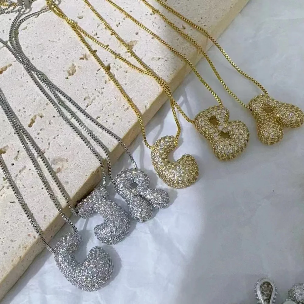 قلادة كريستال مكتنزة مخصصة للنساء ، 26 حرفًا ، تصنعها بنفسك مخصصة ، بالونات منزلقة ، قلادة اسم ، مجوهرات فاخرة