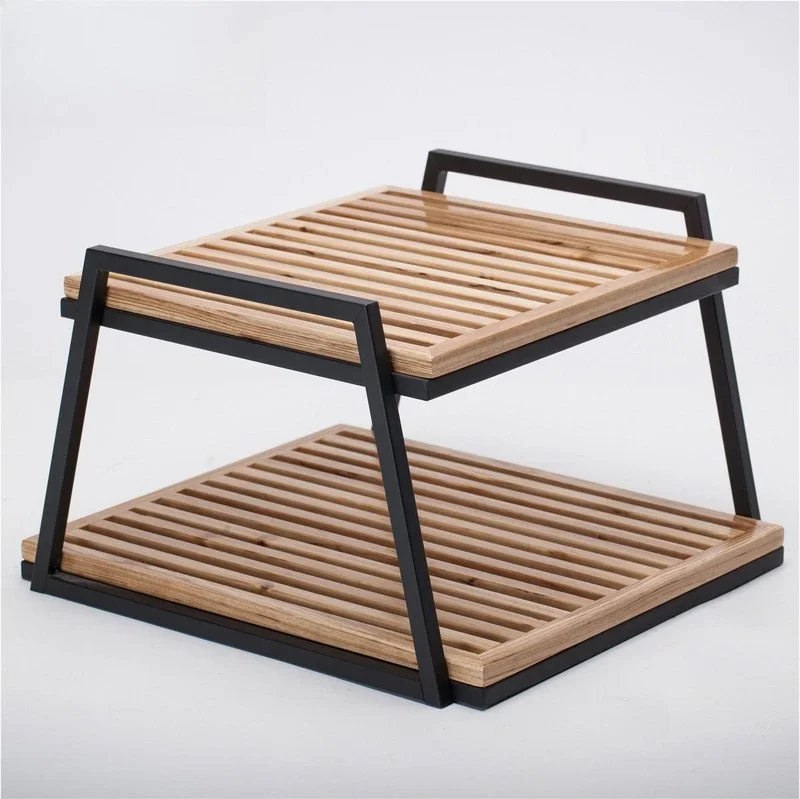 Two-layer fir iron frame pastry cake cake bakery display cabinet island cabinet display soft furnishings
