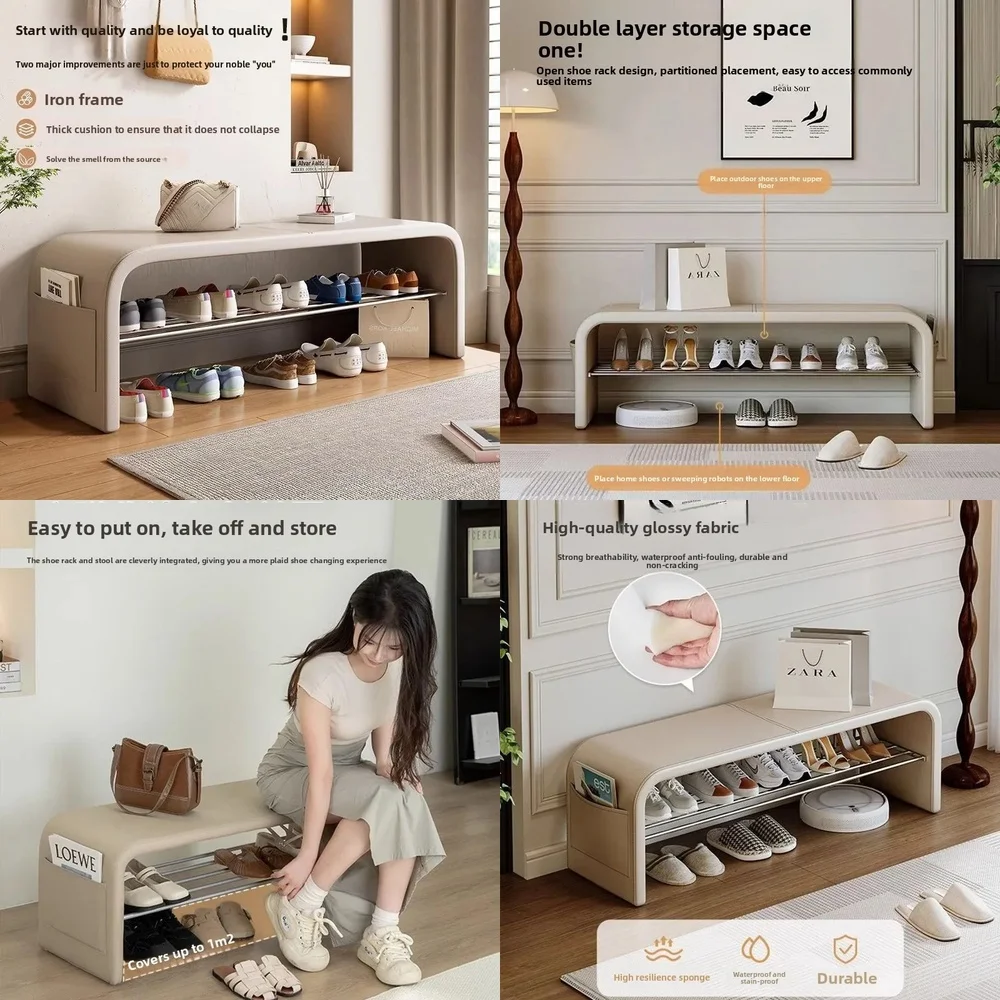 

2026 hot sell Light high-end shoe-changing stool, a shoe-changing stool with an integrated cabinet for entering the house