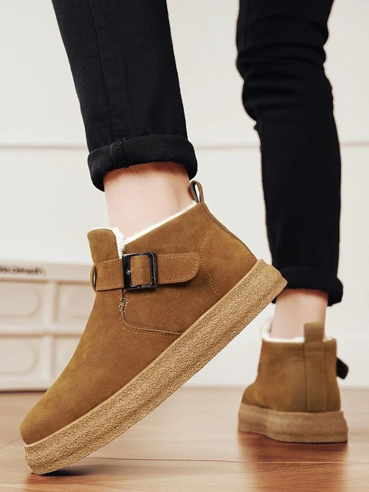 

Повседневные винтажные мужские зимние ботинки с хлопковой подкладкой в корейском стиле, зимние зимние ботинки на термоподкладке, толстой подошве до середины икры, морозостойкие