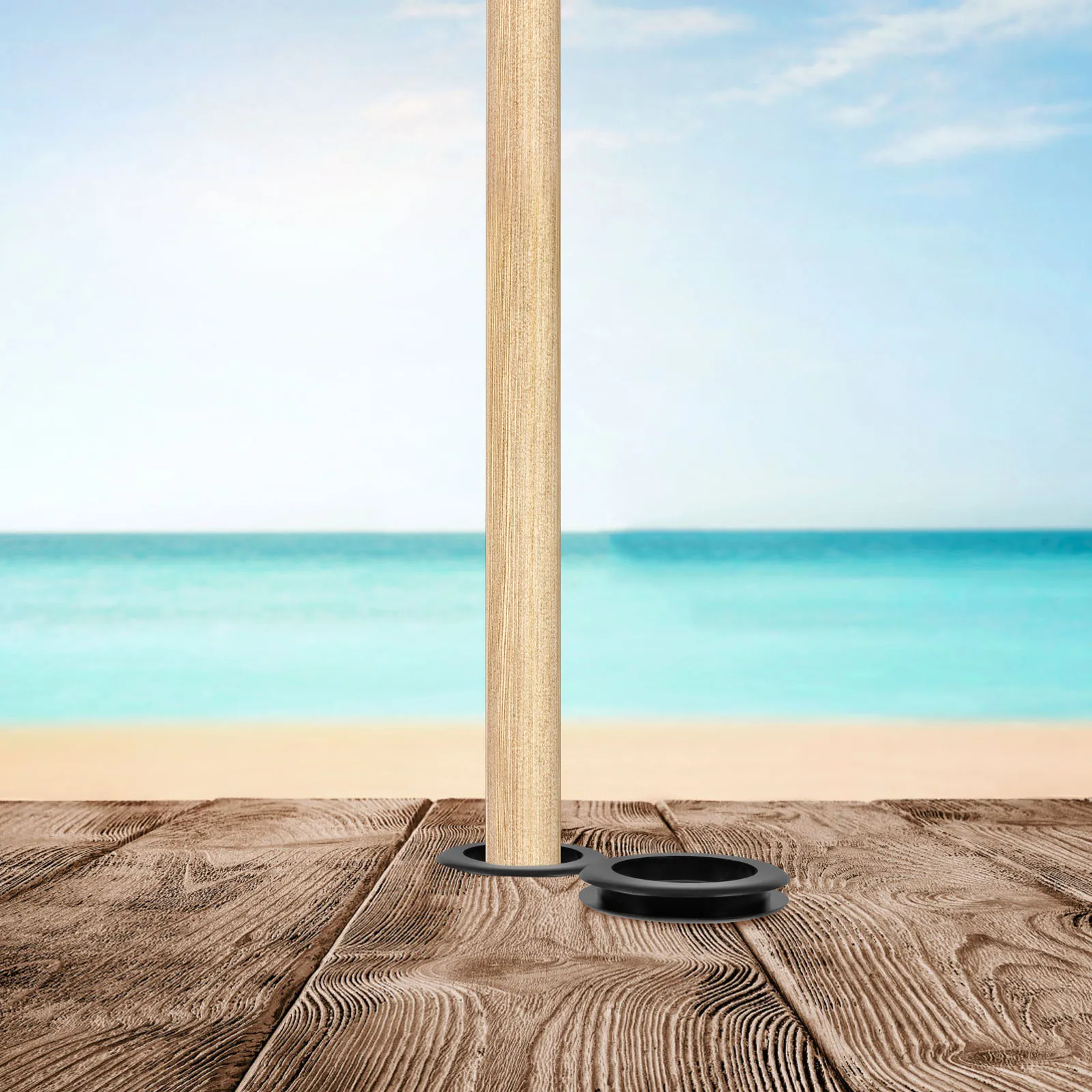 2 ชิ้นซิลิโคนสีดําร่มแหวนชุด Patio ตารางสวนกลางแจ้ง Sunshade Windproof ทนทาน Easy Travel
