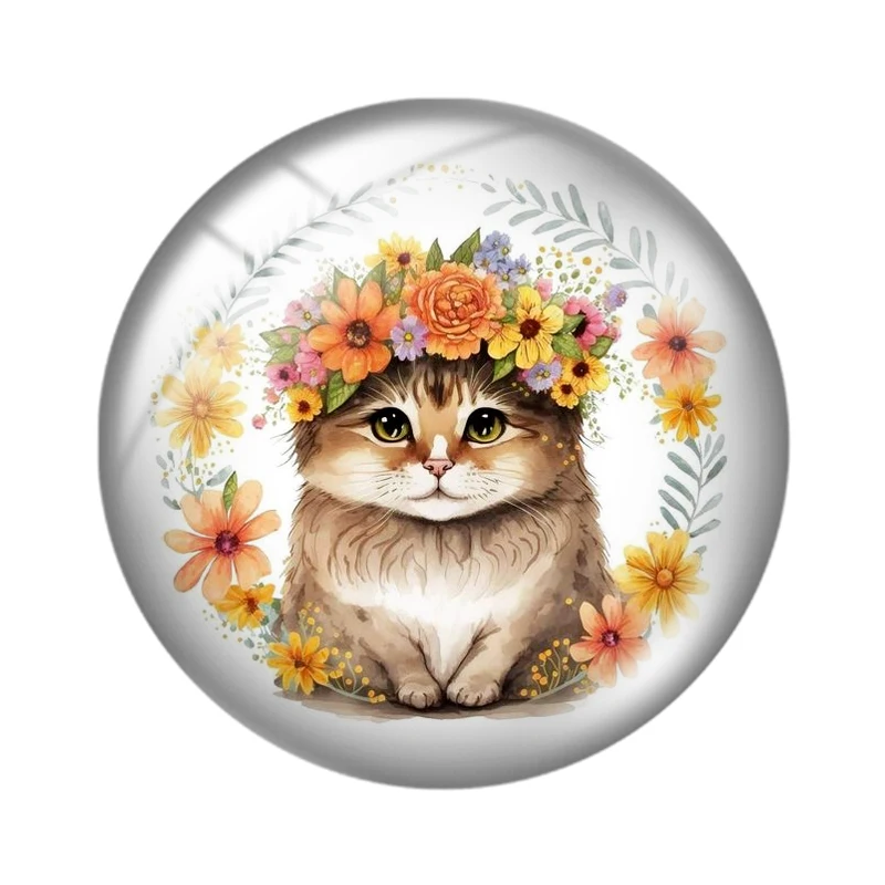 Round Photo Glass Cabochon, parte traseira plana, Making Findings, flor, animais, pequeno elefante, papagaio, Panda, sapo, 12mm, 18mm, 20mm, 25mm