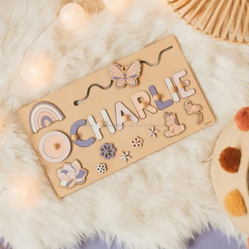Wooden Name Puzzle for Baby Game Board 3-D Puzzle Educational Matching Developmental Toy