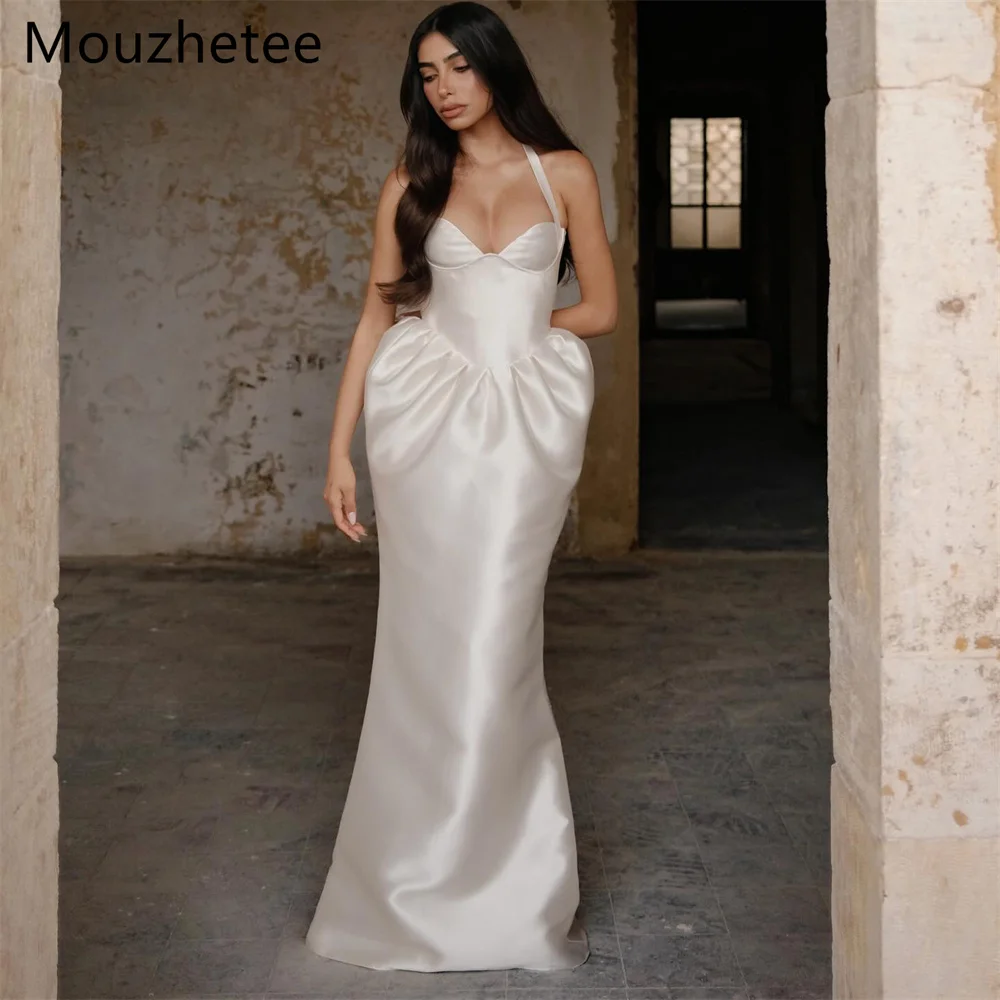

Mouzhetee Mermaid Simple Strapless Satin Pleat Wedding Dresses Sleeveless Elegant Brides Gown Custom Made 2026
