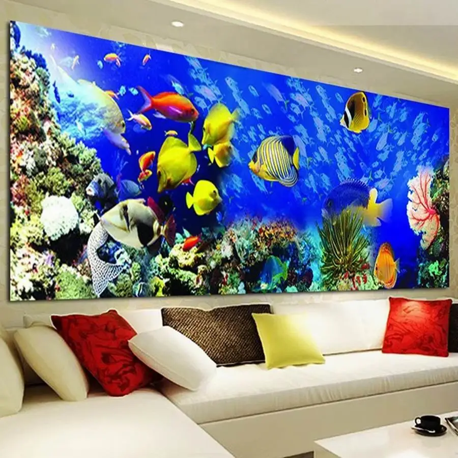 Large Size Diamond Painting Under Sea Tropical Color Fish Diy Mosaic Embroidery Kits Full Rhinestone Picture Wall Decor AA5163