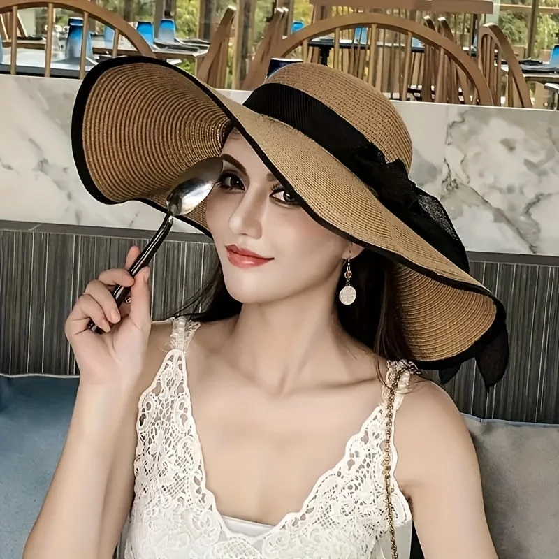 

1 Women’s Summer Outdoor Straw Hat, Wide-brimmed Beach Hat, Versatile Beach and Picnic Hat, Fresh and Lightweight Hat