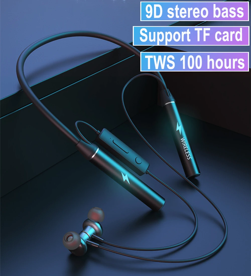 

TWS 100 hours Wireless Earphone Bluetooth Magnetic Neckband Headphone IPX3 Waterproof Sport Headset Noise Cancelling MIC