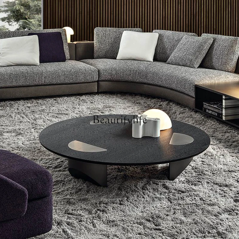 Italian minimalist coffee table glass surface tempered round niche tea table