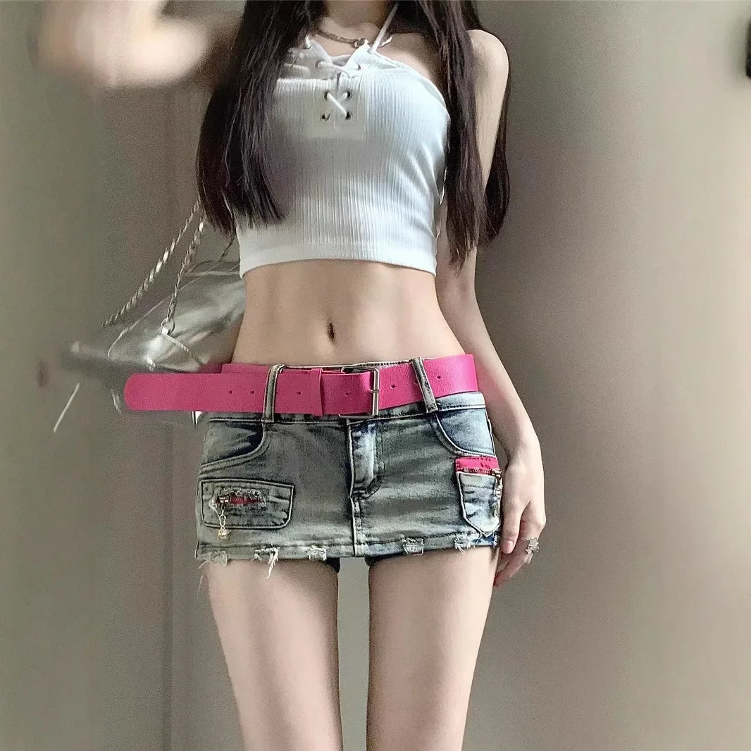 Sexy Y2K Denim Shorts Women Summer Blue Patchwork Low Waist Jeans Mini A-line Skirts Harajuku Vintage Punk