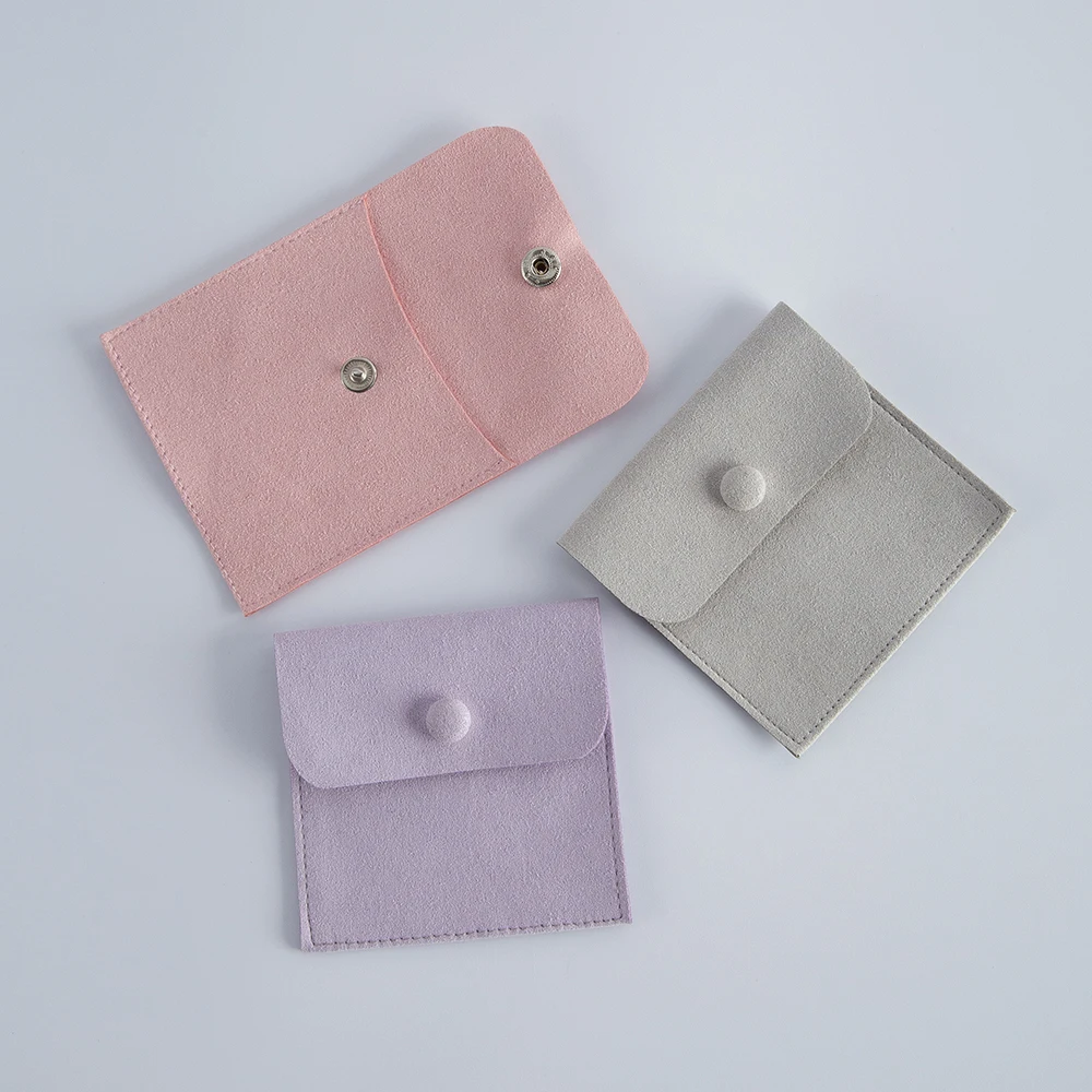 10pack Microfiber Jewelry Snap Packaging Bag Earrings Necklace Velvet Wedding Birthday Presents Gift Pouches Small Button Sack
