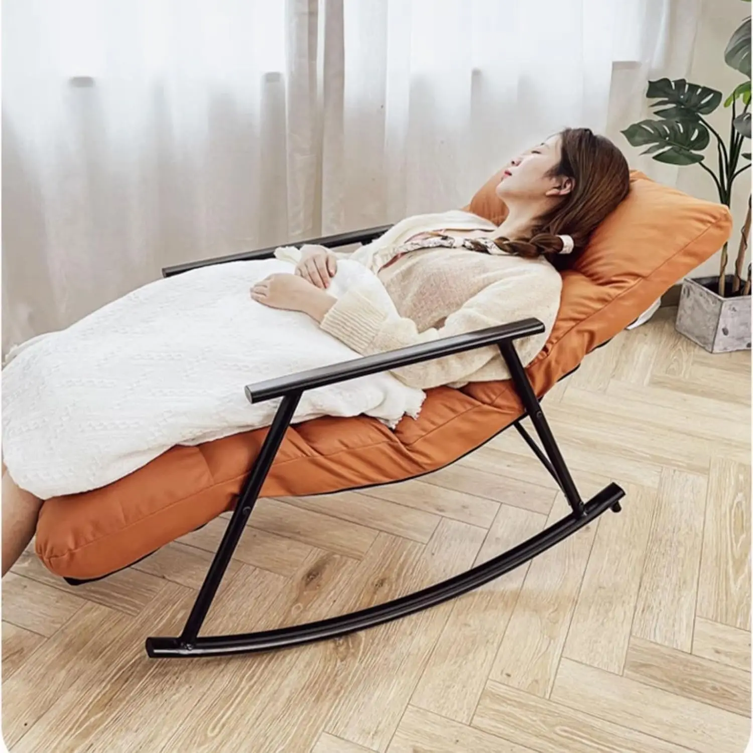 Rocking Chair Lazy Sofa Chairs Technology Cloth Lounge Chairs Adjustable Backrest Washable Relaxation and Comfort Recliner Chair