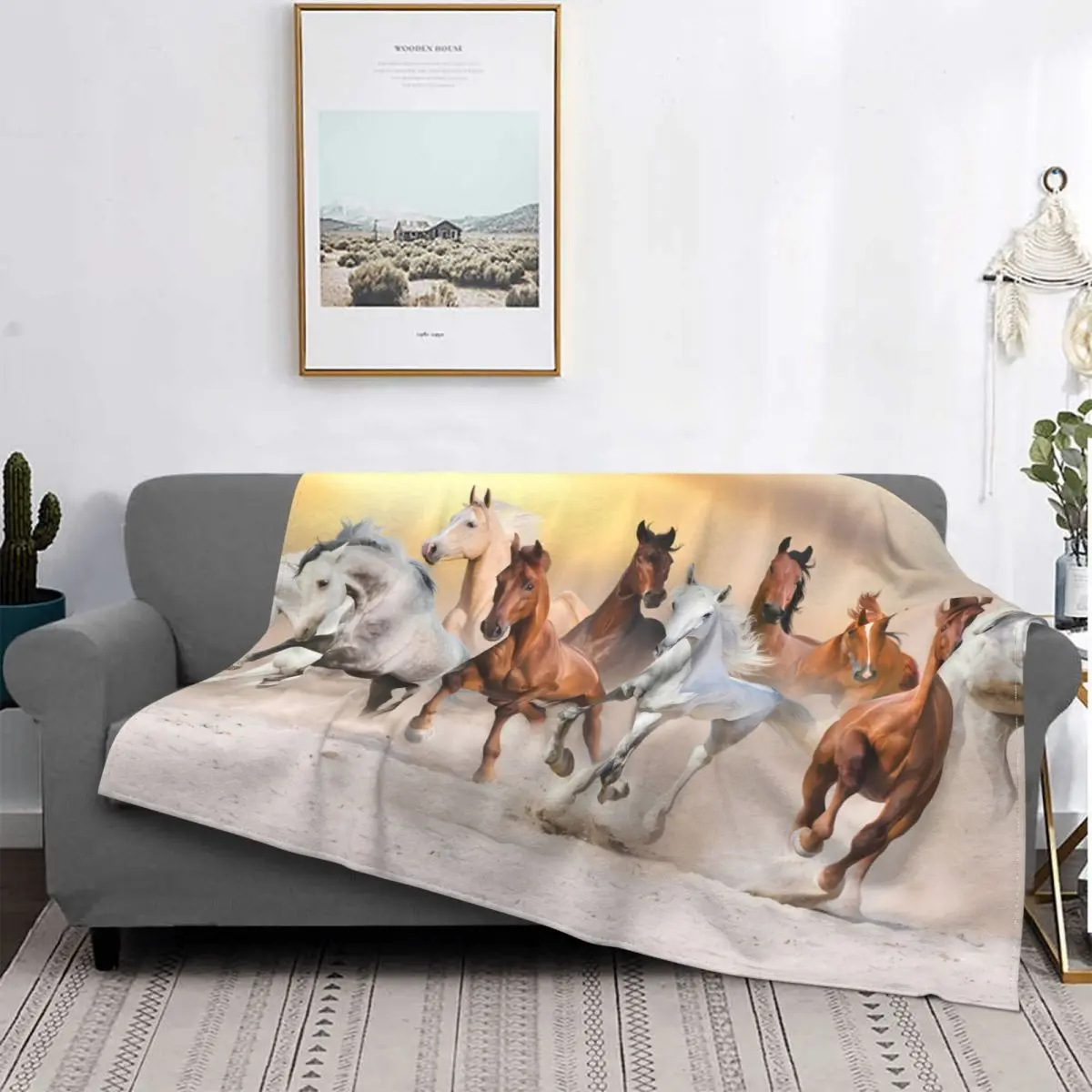 Run Dust Against Galloping Horses Blanket Fleece Autumn/Winter Breathable Lightweight Throw Blankets For home Plush Thin Quilt