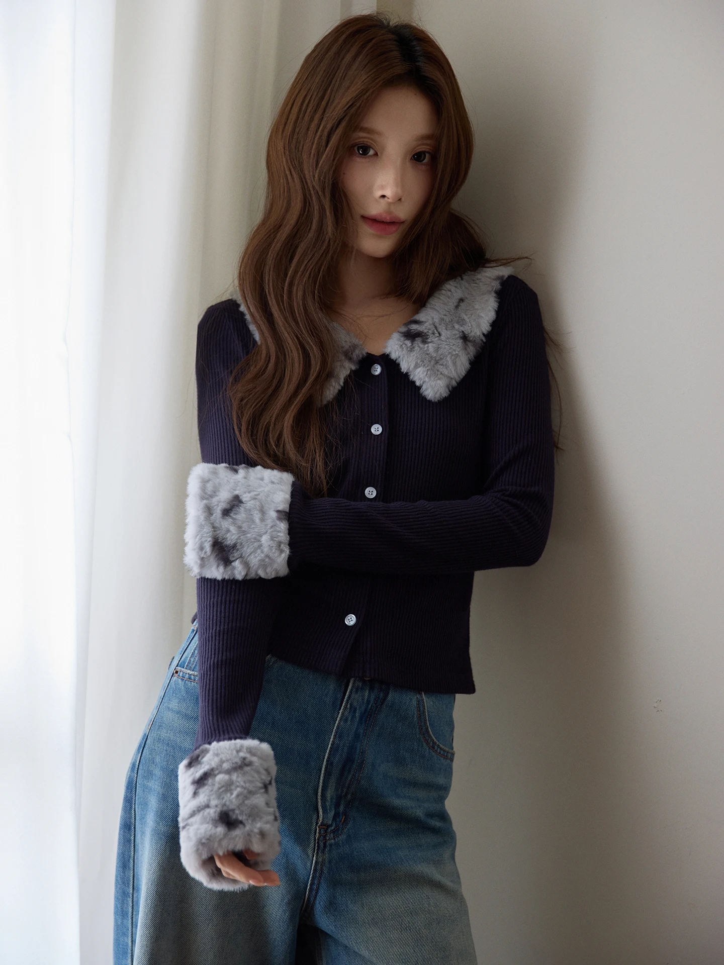 

Chaocha Home Korean Sle Thiened Knitted irt Women's Autumn Winter Casual Slim Long Sve Fur Collar Top Commute Wind
