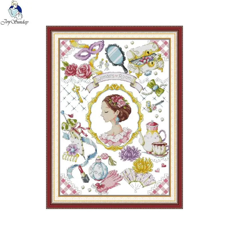 Joy Sunday Cross Stitch Complete Set Lady's Chamber Pattern Handmade DMC 11CT 14CT Needlework Embroidery Handicrafts Sewing Kit