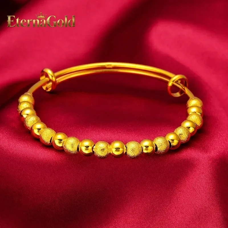 EternaGold Push-Pull Lucky Bead Bracelet for Women, 24K Gold, AU999 | Engraved 