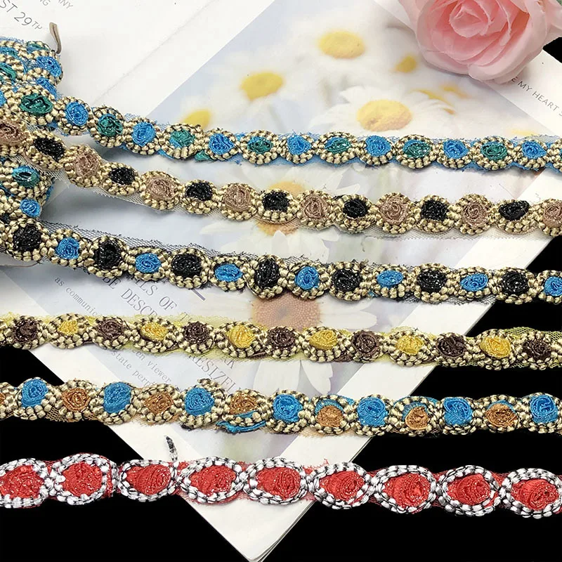 1/3/5 Yards 3D Chiffon Rose Flowers Lace Trim Ribbon Fabric Handmade Embroidered Applique Wedding Dress Sewing Craft Decoration