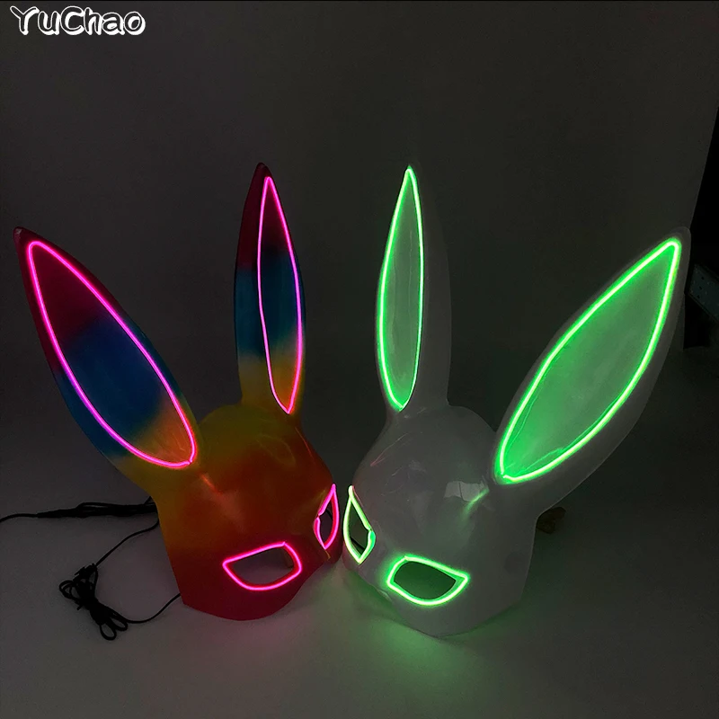 Máscara de conejo brillante con luz LED, accesorios de disfraz de Cosplay, decoración de baile, club nocturno, Sexy
