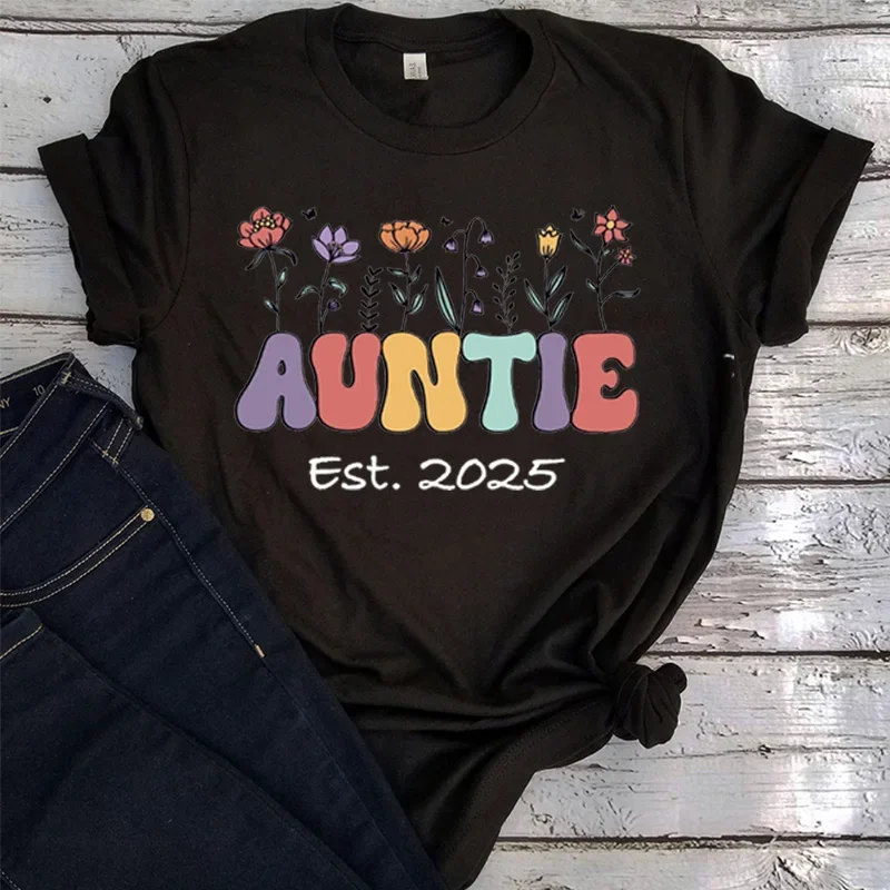 

Auntie Est 2025 Shirt New Aunt Tshirt Pregnancy Announcement Gift Promoted To Mama Est. 2025 Tee Aesthetic L