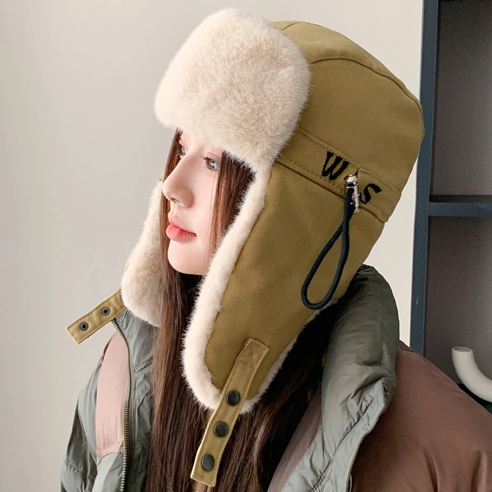 HT4306 Bomber Hat Thick Warm Women Earflap Cap Windproof Riding Winter Hats for Men Male Female Russian Hat Snow Ski Trapper Cap