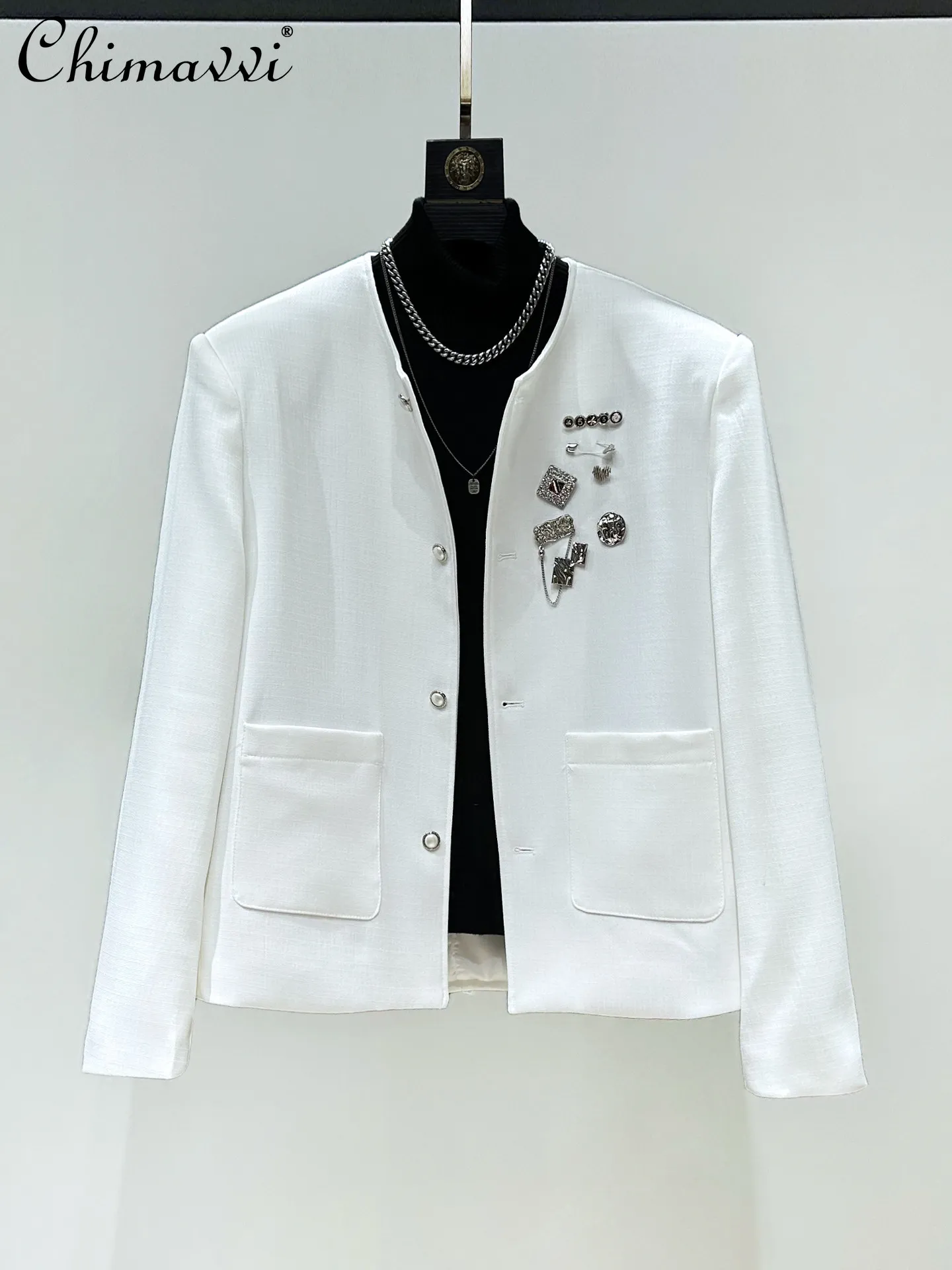 

2026 Spring Original Fashion Round Neck Single-Breasted Blazers Suits Men's High-End Casual Versatile Long Sleeve Short Jackets